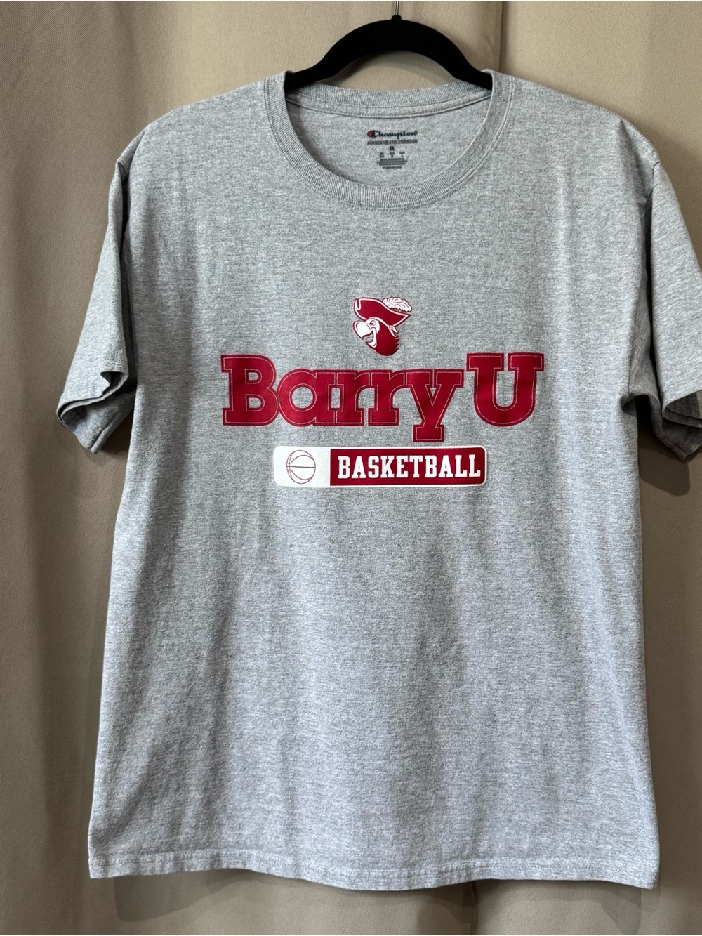 Champion Gray Tee with Maroon Barry U Basketball Logo
